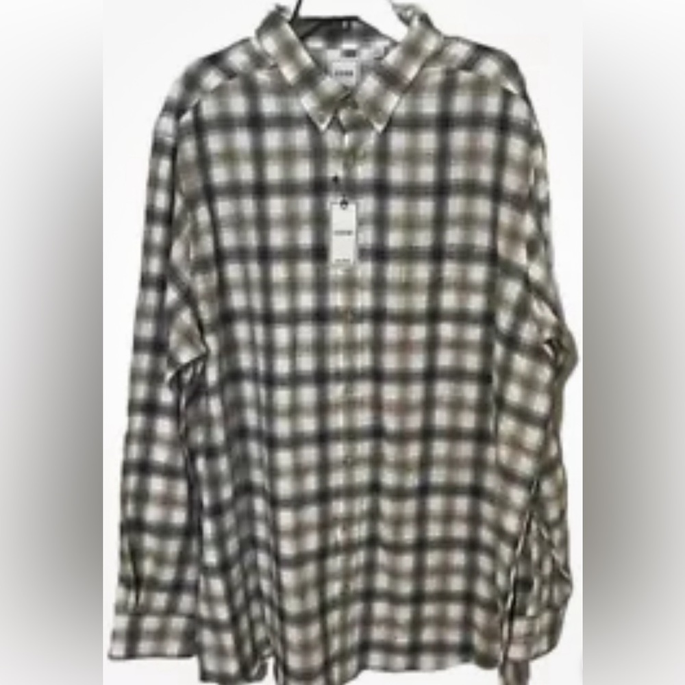 NWT ROWM Mens Long Sleeve Plaid Button Down Shirt Cream Tan Grey